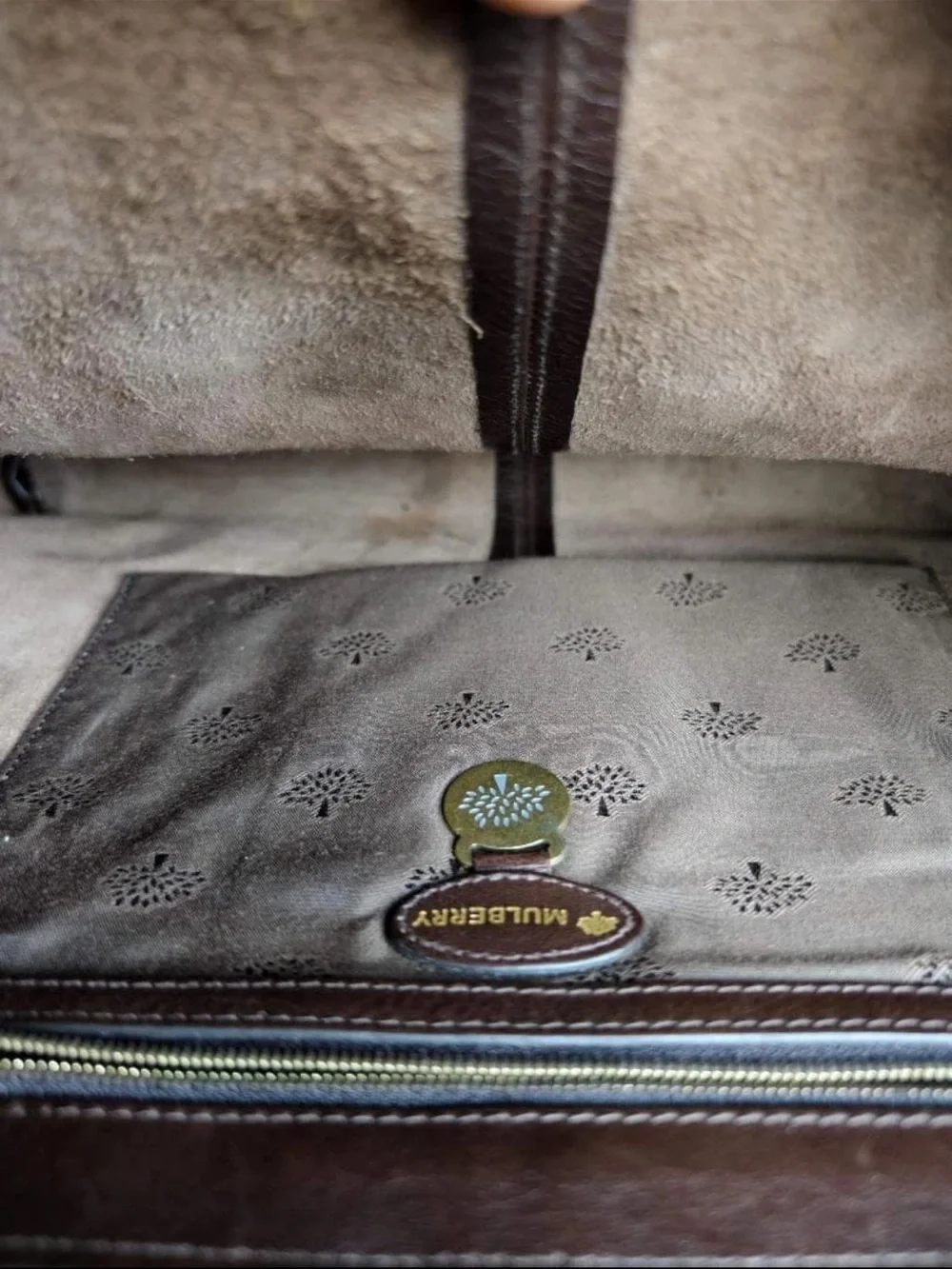 Mulberry Dark Brown Leather Messenger Bag with Brass Hardware